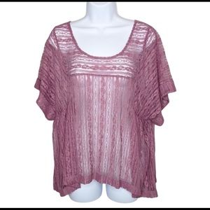Free People Sheer Lace Short Sleeve Blouse Sz Med
